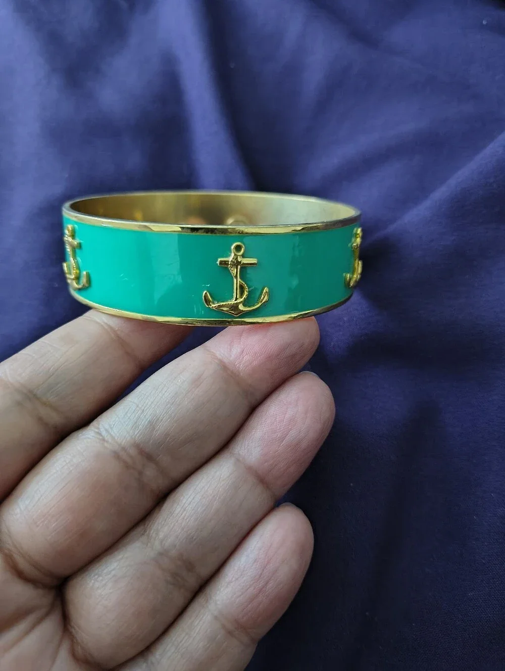 Janna Conner Turquoise Enamel Anchor Gold Tone Bangle. Estate Find
